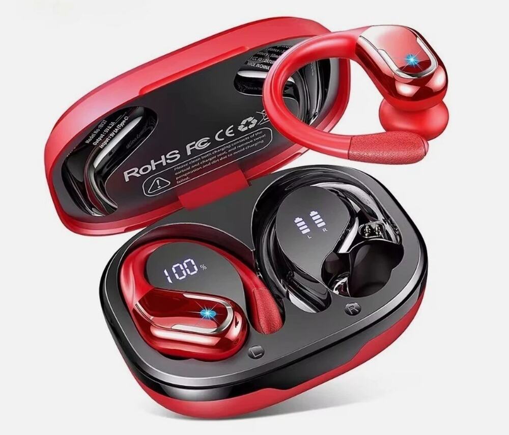 T16 True Wireless EARBUD HEADPHONE, 5.0 Dual LED Display, Red NEW SEALED